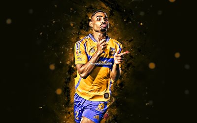 Uriel Antuna, 4k, orange neon lights, Tigres UANL, Liga MX, Brazilian footballers, Joaquim 4k, football, soccer, Joaquim Tigres, Tigres FC