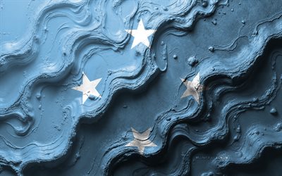 mikronesialippu, 4k, kiviaallon rakenne, mikronesian lippu, 3d micronesia  lippu, oseania, oseanian maiden liput, mikronesia