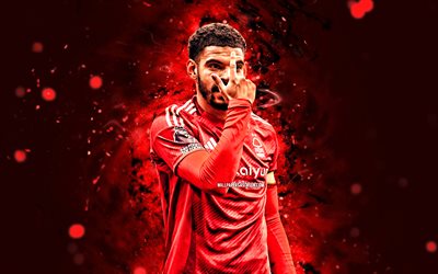 morgan gibbs blanc, 4k, néons rouges, nottingham forest fc, premier league, footballeurs anglais, morgan gibbs white 4k, football, célébration personnelle, forêt de nottingham, morgan gibbs white nottingham forest