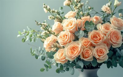 bouquet di rose viola, fiori viola, rose viola, sfondo con rose, bellissimo bouquet, modello con rose, rose