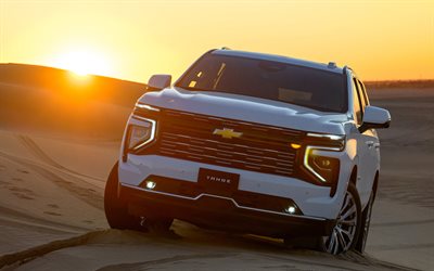 シボレータホ, 4k, 砂漠, 2025車, cn spec, suv, 白いシボレータホ, 砂丘, 2025シボレータホ, アメリカの車, シボレー