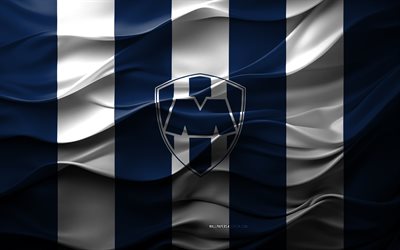 4k, cf monterreyn logo, sininen valkoinen 3d tausta, cf monterreyn tunnus, liga mx, meksikon jalkapallojoukkue, cf monterreyn lippu, 3d tekstuuri, cf monterrey, jalkapallo, meksiko
