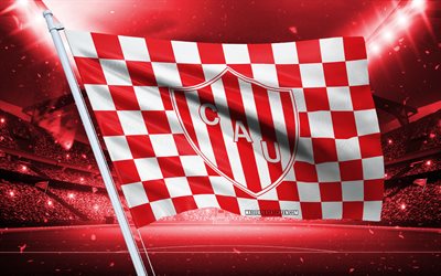 4k, union de santa fe logosu, arjantin futbol kulübü, stadyum bayrağı, union de santa fe taraftar bayrağı, kırmızı beyaz bayrak, union de santa fe amblemi, arjantin primera ligi, arjantin, futbol, union de santa fe