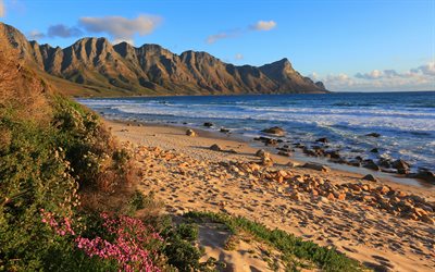 Costa atlantica, onde, montagne, sabbia, Overberg, sudafrica