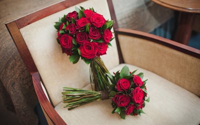 ramo de novia, rosas rojas, las rosas, de la boda