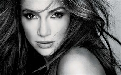 Jennifer Lopez, Portre, siyah beyaz, Amerikalı şarkıcı, Güzel kadın
