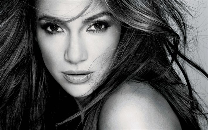 Jennifer Lopez, Ritratto, bianco e nero, cantante, bella donna
