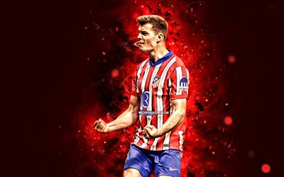 alexander sorloth, 4k, kırmızı neon işıklar, atletico madrid fc, la liga, norveçli futbolcular, alexander sorloth 4k, futbol, atletico madrid, alexander sorloth atletico madrid