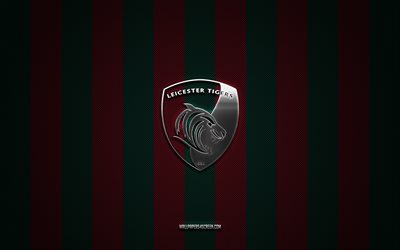 logotipo de leicester tigers, club de unión de rugby inglés, rugby de la premier league, fondo de carbono verde rojo, emblema de leicester tigers, sindicato de rugby, tigres de leicester, inglaterra