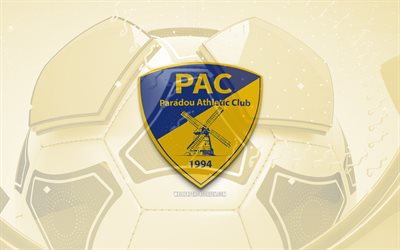 Paradou AC glossy logo, 4K, yellow football background, Algerian Ligue Professionnelle 1, soccer, Paradou AC, Algerian football club, Paradou AC emblem, Paradou AC logo, Paradou FC