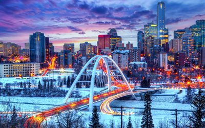 walterdale  silta, 4k, moderni arkkitehtuuri, pilvenpiirtäjät, talvi, kanadan kaupungit, taivaanrannan kaupunkimaisema, edmonton, hdr, kanada, edmonton cityscape, edmonton panorama