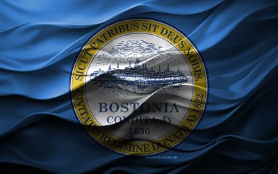 4k, drapeau de boston, massachusetts, villes américaines, drapeau de boston 3d, usa, texture 3d, jour de boston, symboles nationaux américains, art 3d, boston