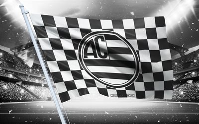 4k, logo del club atletico, club di calcio brasiliano, flag di stadio, bandiera dei fan del club di atletica, bandiera nera bianca, emblema del club di atletica, serie brasiliana a, brasile, calcio, club atletico, atletico