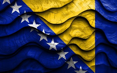 4k, bosniska flagga, europeiska länder, trä 3d  vågor flaggor, bosniens dag och hercegovina, bosniens flagg och hercegovina, bosnien och hercegovina träflagga, europa, bosniska nationella symboler, flaggan bosnien och hercegovina, bosnien och hercegovina