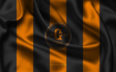 4k, Yomiuri Giants logo, orange black silk fabric, Japanese baseball team, Yomiuri Giants emblem, Nippon Professional Baseball, Yomiuri Giants, Japan, baseball, NPB