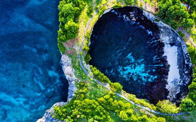 kırık plaj, 4k, kaya kemeri, hava manzarası, nusa penida, güzel doğa, kabupaten klungkung, hdr, bali, endonezya, bali yer işaretleri, okyanus, uçurum, yaz