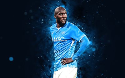 romelu lukaku, 4k, luci al neon blu, ssc napoli, serie a, calciatori belgi, romelu lukaku 4k, calcio, napoli fc, romelu lukaku bolingoli, romelu lukaku napoli