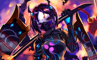 ushi gozen, 4k, raikou, lune, épée, fate grand ordre, cavalier, samurai du destin reste, grand ordre du rider, samurai de samurai du cavalier
