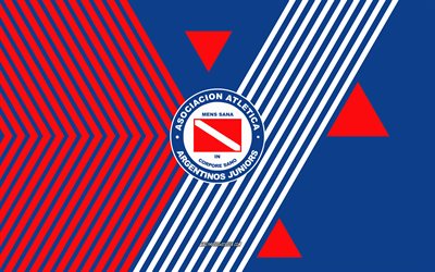 logotipo de argentinos juniors, 4k, equipo de fútbol argentino, fondo de líneas blancas rojas, argentinos juniors, división argentina primaria, argentina, arte de línea, argentinos juniors emblema, fútbol americano, argentinos jrs