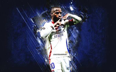 Alexandre Lacazette, Olympique Lyonnais, French footballer, blue stone background, grunge art, Ligue 1, France, football, Lyon, Alexandre Lacazette Olympique Lyonnais
