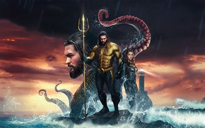 aquaman et le royaume perdu, affiche, matériaux promotionnels, super héros américain, aquaman, amber entendu, bandes dessinées dc, jason momoa, personnages aquaman, personnages dc comics