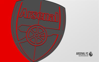 arsenal fc logo, 4k, roter hintergrund, kohlenstoffkunst, arsenal fc emblem, englischer fußballverein, premier league, england, arsenal fc, fußball, arsenal