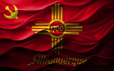 4k, bandera de albuquerque, nuevo méjico, ciudades estadounidenses, bandera 3d de albuquerque, eeuu, textura 3d, día de albuquerque, símbolos nacionales estadounidenses, arte 3d, albuquerque