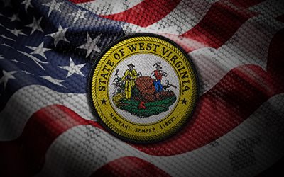 West Virginia seal, 4K, Seals of US States, US flag, West Virginia badge, Seal of West Virginia, USA, West Virginia state, american flag, West Virginia emblem, West Virginia