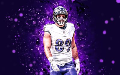 4k, mark andrews, contexte abstrait violet, baltimore ravens, nfl, joueurs de football américains, mark andrews 4k, néons violets, football américain, ligue nationale de football, mark andrews baltimore ravens