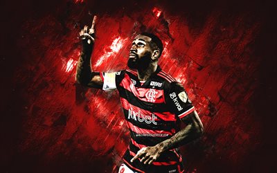 gerson, cr flamengo, calciatore brasiliano, sfondo di pietra rossa, grunge art, brasile, calcio, gerson flamengo, club de regatas do flamengo, gerson santos da silva