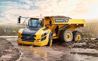 4k, volvo a45g, fuori strada, truck di cassone ribaltabile articolato, 2024 camion, lkw, fango, trasporto di carico, dump trucks, capocnea di cassone, cava, hdr, 2024 volvo a45g, volvo