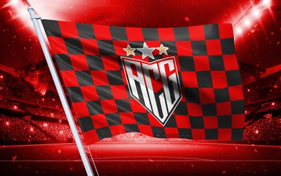 4k, logotipo del atlético de goianiense, club de fútbol brasileño, bandera del estadio, bandera de fanáticos del atlético de goianable, bandera negra roja, atlético de emblema, serie brasileña a, brasil, fútbol americano, atlético goianiense