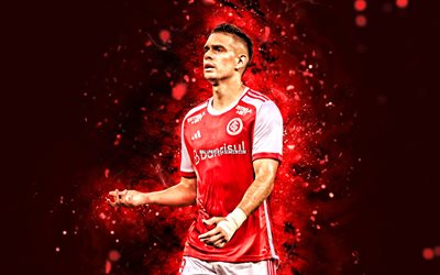 4k, rafael borre, punainen abstrakti tausta, internacional, brasilialainen serie a, kolumbialaiset jalkapalloilijat, punaiset neonvalot, rafael borre 4k, jalkapallo, sc internacional, sport club internacional, rafael borre internacional