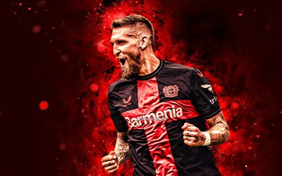 ロバート・アンドリッチ, 4k, 赤いネオンライト, bayer leverkusen fc, ブンデスリーガ, ドイツのサッカー選手, ロバート・アンドリッチ4k, フットボール, バイエル・レバクーゼン, サッカー, バイエル04レバークーゼン, ロバート・アンドリッヒ・バイエル・レバクーゼン