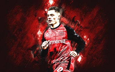 florianwirtz, バイエル04, ドイツのフットボール選手, バイエル04レバークーゼン, 赤い石の背景, グランジアート, ブンデスリーガ, ドイツ, フットボール, florian wirtz bayer leverkusen