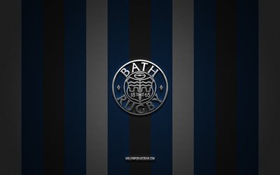 logotipo de rugby de baño, club de unión de rugby inglés, rugby de la premier league, fondo de carbón blanco azul, emblema de rugby de baño, sindicato de rugby, rugby de baño, inglaterra
