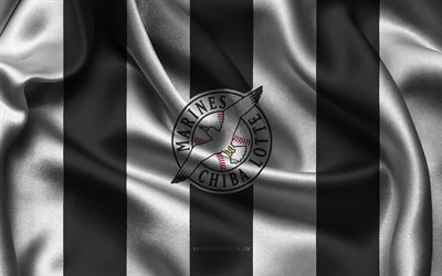 4k, chiba lotte marines logo, schwarzer weißer seidenstoff, japanisches baseballteam, chiba lotte marines emblem, nippon professional baseball, chiba lotte marines, japan, baseball, npb
