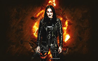Rhea Ripley, WWE, American wrestler, orange stone background, WWE Champion, grunge art, USA, wrestling, Demi Bennett, Rhea Ripley WWE, World Wrestling Entertainment