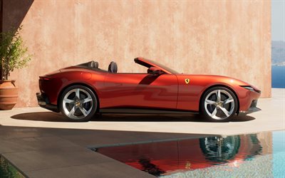 2027, ferrari amalfi araignée, 4k, vue de côté, extérieur, ferrari amalfi en bronze, nouvelle ferrari amalfi spider 2026, supercars, voitures de sport italiennes, ferrari