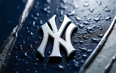 new york yankees logotyp i stål, 4k, the yanks, blå metall bakgrund, new york yankees tecken, det onda imperiet, new york yankees emblem, baseball, mlb, usa, new york yankees logotyp, new york yankees