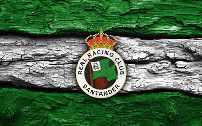 logotipo de madeira do racing santander, 4k, fundo de madeira branco verde, laliga2, futebol, logotipo do racing santander, emblema do racing santander, racing santander fc, segunda, clube de futebol espanhol, corrida de santander