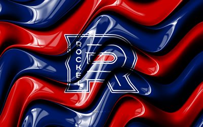 logotipo 3d del cohete laval, 4k, ondas 3d rojas azules, ahl, hockey, bandera del cohete laval, creativo, logotipo del cohete laval, emblema del cohete laval, equipo de hockey americano, cohete laval