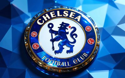 Chelsea FC crystal logo, blue background, Chelsea FC emblem, Chelsea FC logo, Chelsea FC crystal sign, Premier League, England, football, Chelsea FC, Chelsea logo, Chelsea