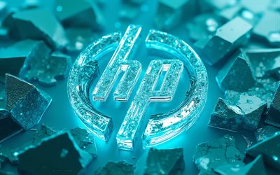 HP glowing turquoise logo, 4k, Hewlett-Packard logo, turquoise background with turquoise veins, Hewlett-Packard glowing logo, HP emblem, HP logo, Hewlett-Packard emblem, Hewlett-Packard, HP