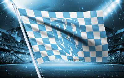 4k, Al-Okhdood logo, Saudi football club, stadium flag, Al-Okhdood fans flag, blue white flag, Al-Okhdood emblem, Saudi Pro League, Saudi Arabia, football, Al-Okhdood, Al-Okhdood Club