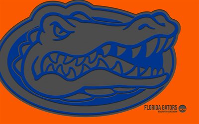 florida gators logo, 4k, orangefarbener hintergrund, carbon kunst, ncaa, florida gators emblem, american football team, usa, florida gators, american football