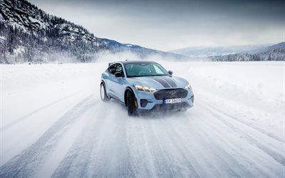 4k, rally ford mustang mach e, invierno, coches electricos, 2026 coches, deriva, fuera de la carretera, cruces, rally ford mustang mach e 2026, ford mustang mach e azul, autos americanos, vado