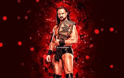 ドリュー・マッキンタイア, 4k, 赤いネオン, wwe, クリエイティブ, アメリカのレスラー, アンドリュー・マクリーン・ギャロウェイ 4 世, ドリュー・マッキンタイアとベルト, nxt, 赤い抽象的な背景, ワールド レスリング エンターテイメント, レスラー, ドリュー・マッキンタイア 4k