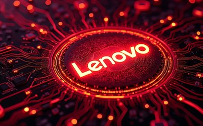 logotipo neon vermelho da lenovo, 4k, escuridão, fundo vermelho de alta tecnologia, microcircuitos, condutores, marcas de eletrônicos, criativo, logotipo da lenovo no microcircuito, marcas, logotipo brilhante da lenovo, obra de arte, logotipo da lenovo, lenovo
