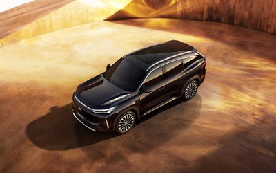 4k, geely galaxy m7, yukarıdan görünüm, geçitler, 2026 araba, stüdyo, 2026 geely galaxy m7, lüks arabalar, siyah geely galaxy m7, çin arabaları, geely